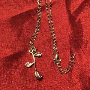 Silver tone rose flower necklace